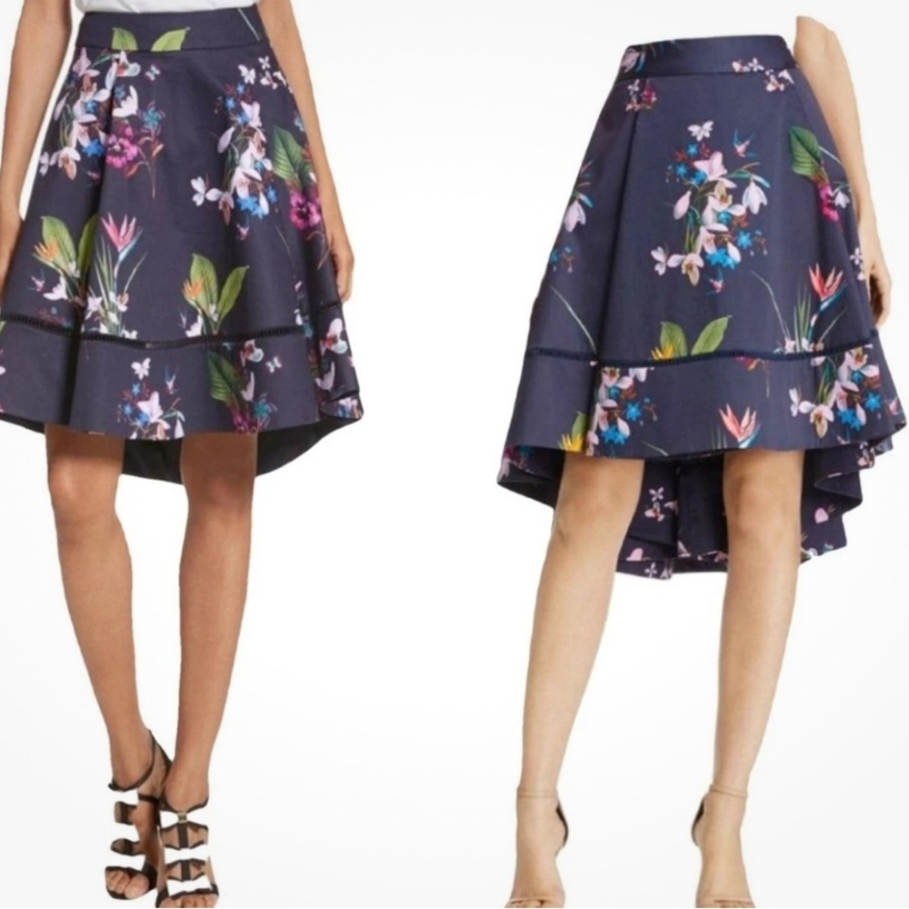 Ted Baker Plio Topical Oasis Navy Floral High-Low Skirt